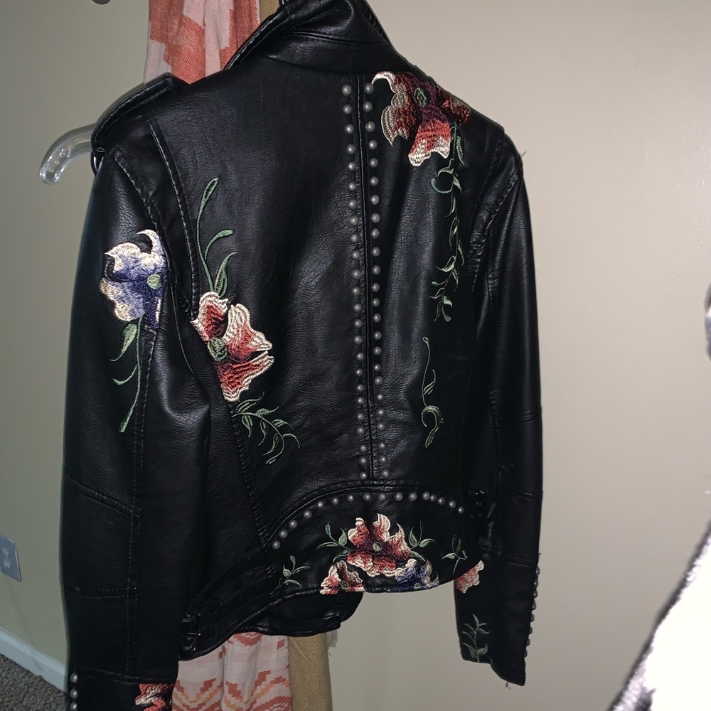 back of the black leather jacket